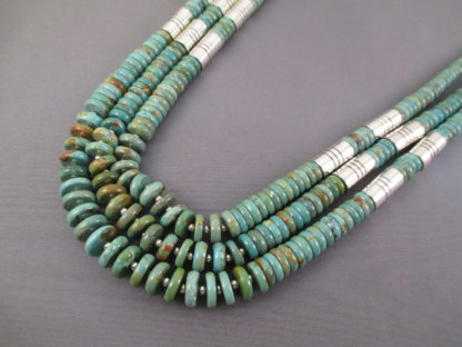 Three Strand Turquoise Necklace with Sterling Silver Accents