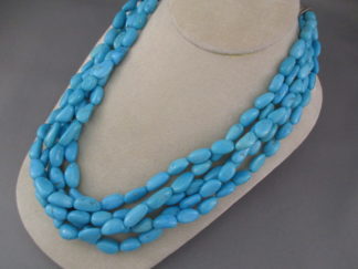 Turquoise - 5-Strand Sleeping Beauty Turquoise Necklace by Native American jewelry artists, Pilar Lovato & Curtis Pete FOR SALE $4,200-