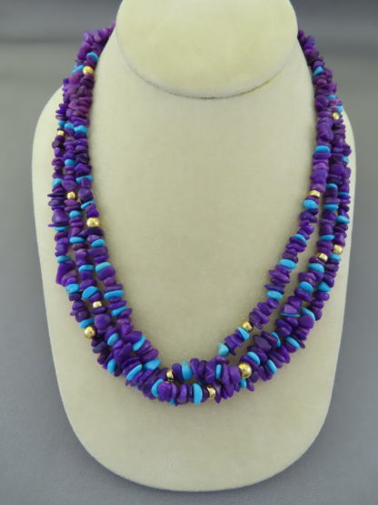 Sugilite Necklace with Gold & Turquoise Accents