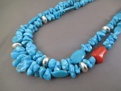 Sleeping Beauty Turquoise Necklace with Coral & Sterling Silver Accents