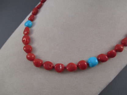 Coral Necklace with Sleeping Beauty Turquoise Accents