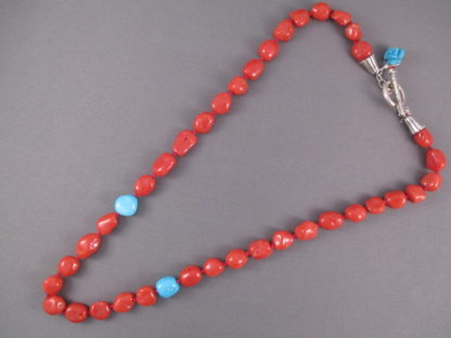 Coral Necklace with Sleeping Beauty Turquoise Accents