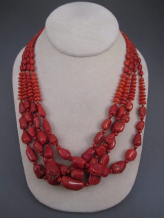 Four Strand Coral Necklace by Santo Domingo Pueblo Indian jewelry artist, Lisa Chavez $1,295-