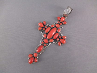 Coral & Sterling Silver Cross Pendant