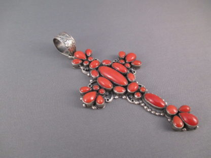 Coral & Sterling Silver Cross Pendant