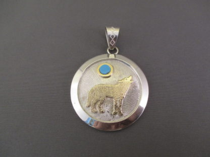 Dina Huntinghorse ‘Wolf’ Pendant with Silver, Gold, and Sleeping Beauty Turquoise