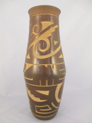 Tall Brown Carved Native American Pottery by Santa Clara Pueblo potter, Ryan Roller $2,400-