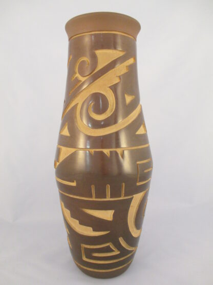 Ryan Roller Santa Clara Pueblo Pottery – Tall Carved Vase