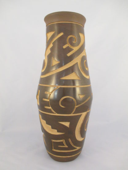 Ryan Roller Santa Clara Pueblo Pottery – Tall Carved Vase