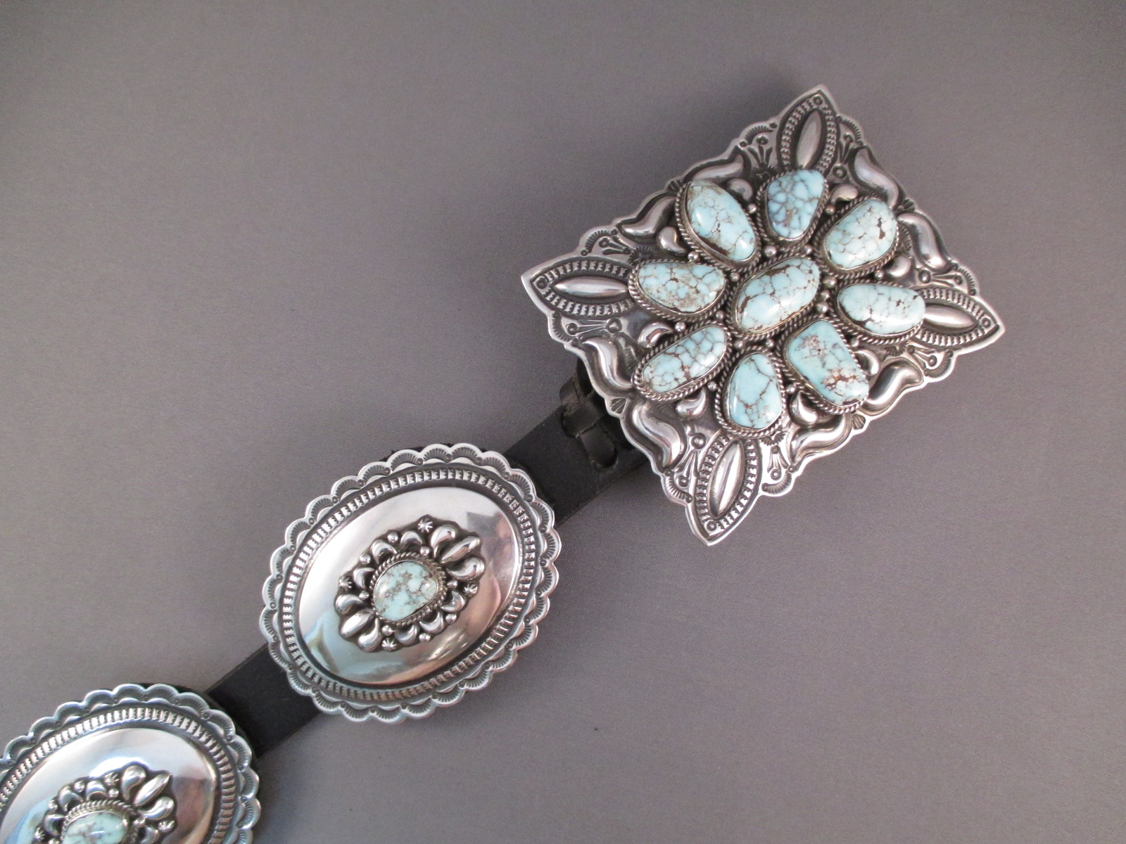 Sterling Silver & Dry Creek Turquoise Concho Belt by Navajo jewelry artist, Darryl Becenti $4,395-