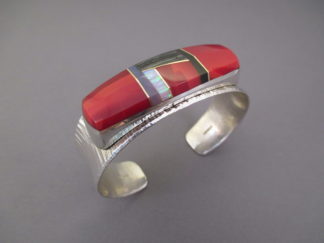 Inlay Cuff Bracelet with Hammered Sterling Silver by acclaimed Hopi - Laguna Pueblo jewelry artist, Duane Maktima $2,900-