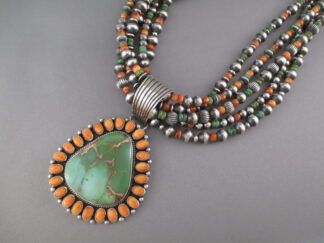 5-Strand Royston Turquoise & Spiny Oyster Shell Pendant Necklace by Navajo jewelry artist, LaRose Ganadonegro $2,195-