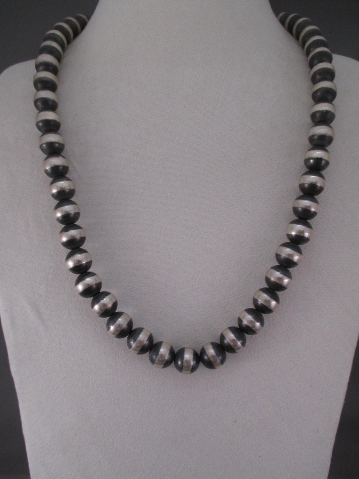 Oxidized Sterling Silver Bead Necklace (24″ long)