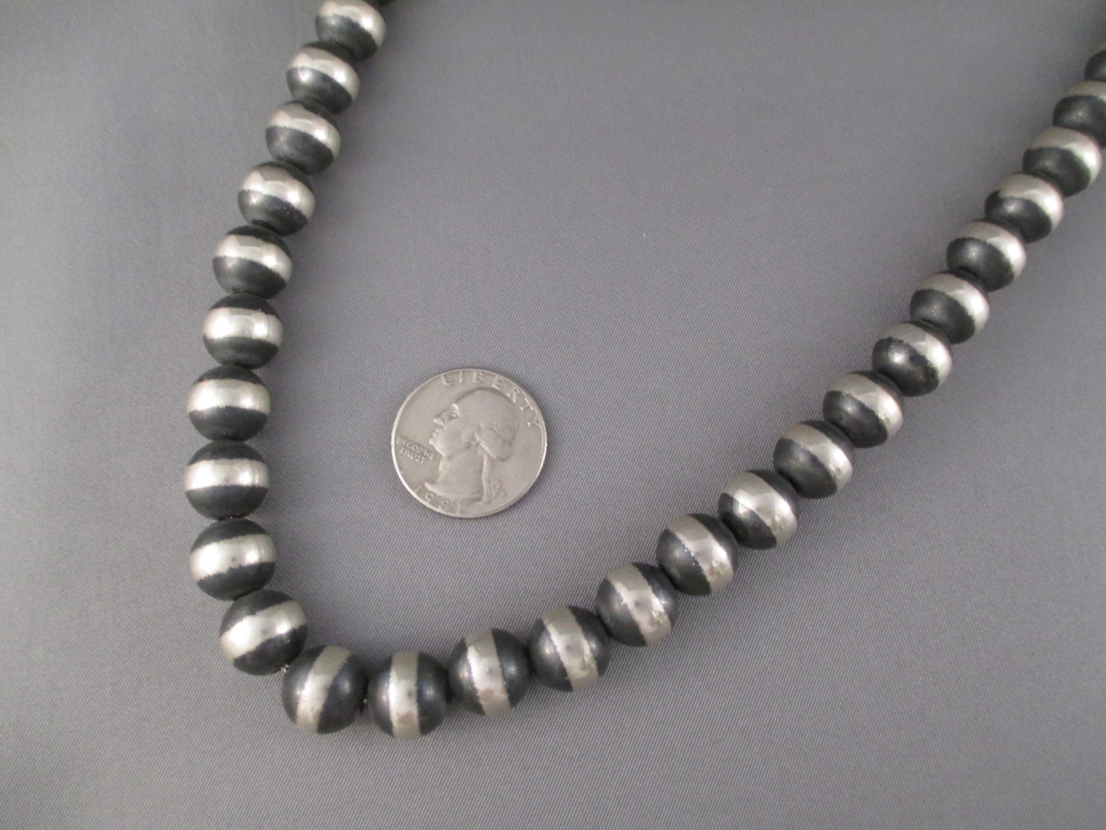 Oxidized Sterling Silver Bead Necklace, Native American Jewelry