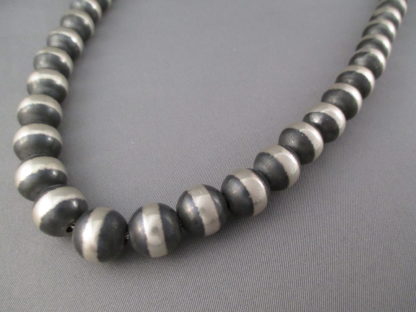 Oxidized Sterling Silver Bead Necklace (24″ long)