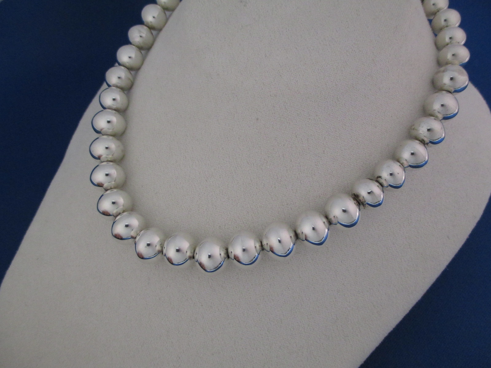 Shorter Sterling Silver Bead Necklace by Navajo jewelry artists, Gene & Martha Jackson $350-
