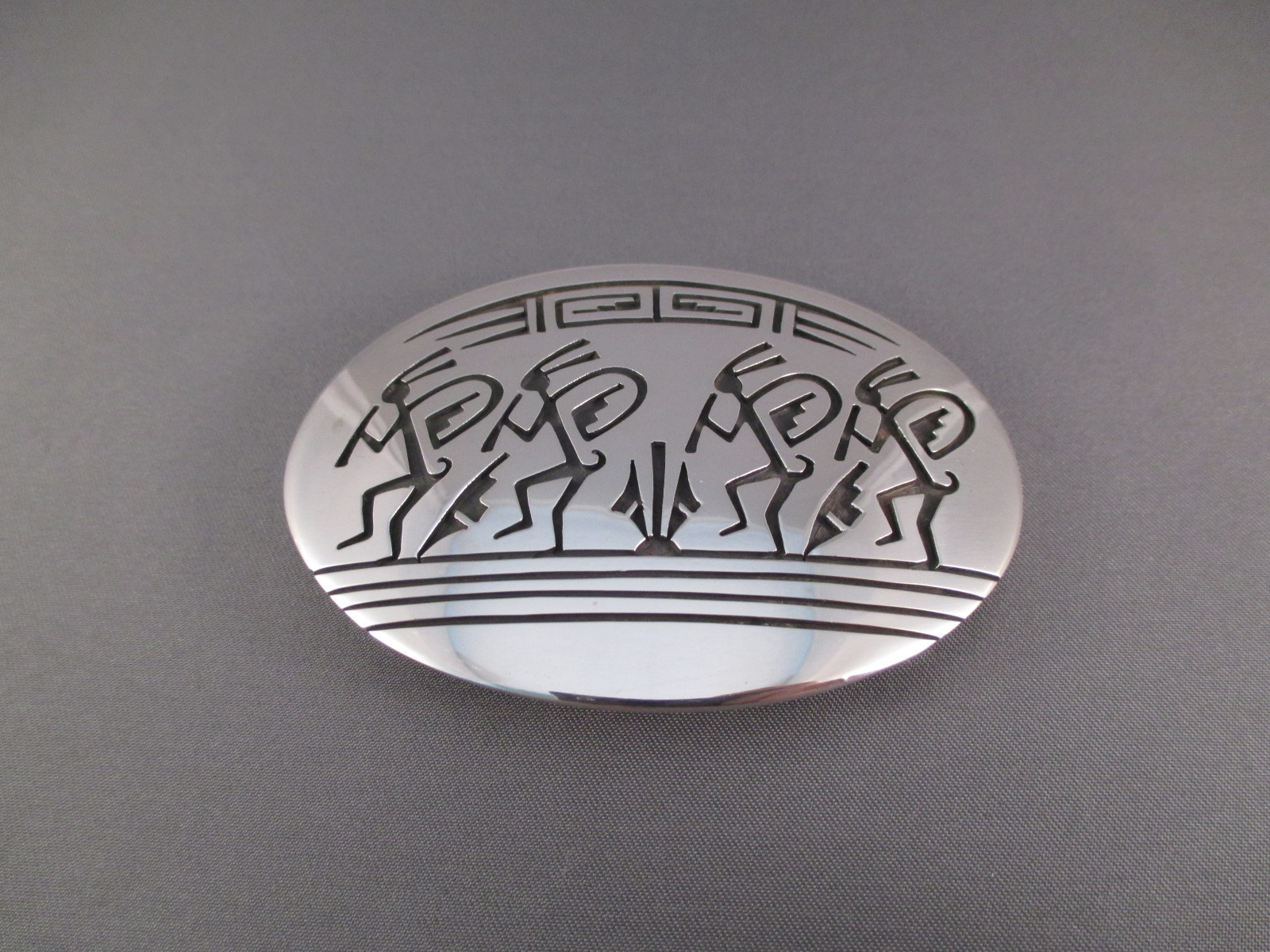 'Kokopelli' Belt Buckle in Sterling Silver Hopi Overlay $495-