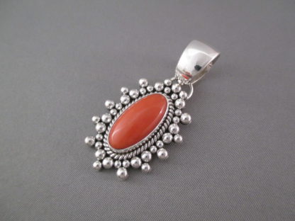 Coral Pendant in Sterling Silver by Artie Yellowhorse