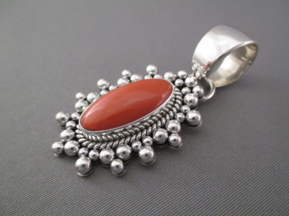 Coral Pendant in Sterling Silver by Artie Yellowhorse