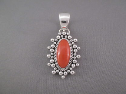 Coral Pendant in Sterling Silver by Artie Yellowhorse