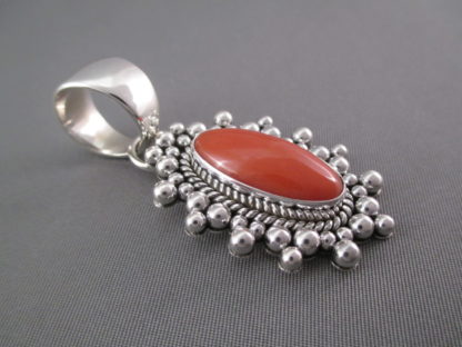 Coral Pendant in Sterling Silver by Artie Yellowhorse