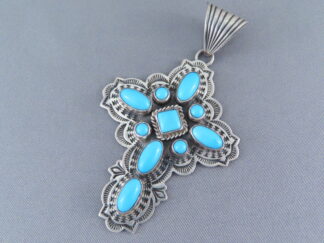 Turquoise Cross - Sleeping Beauty Turquoise Cross Pendant by Navajo jewelry artist, Albert Jake FOR SALE $325-