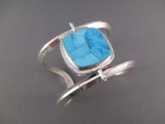 BR5672 Reversible Cuff Bracelet with Morenci Turquoise, Black Jade, Rosarita, and Opal by Duane Maktima photo 3