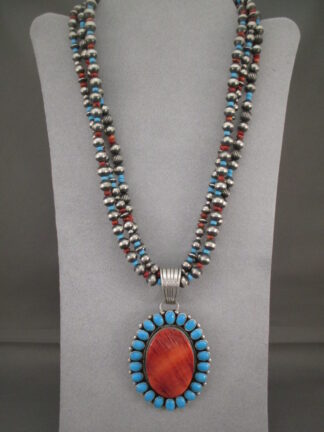 Native American Jewelry - Spiny Oyster Shell & Sleeping Beauty Turquoise Pendant Necklace by LaRose Ganadonegro $1,475-