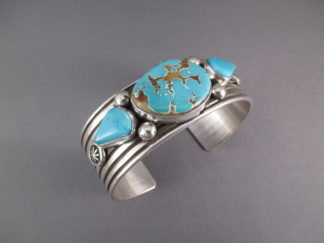 Pilot Mountain Turquoise Cuff Bracelet by Native American Navajo Indian jewelry artist, Albert Jake $495-