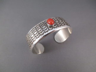 Sterling Silver & Coral Cuff Bracelet by Navajo jewelry artist, Norbert Peshlakai $775-
