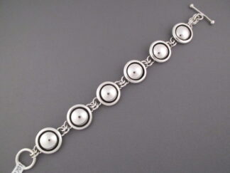 Wide Sterling Silver Link Bracelet with 'Domes' by Navajo jewelry artist, Artie Yellowhorse $385-