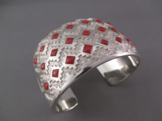 Coral & Silver Cuff Bracelet by Michael Perry