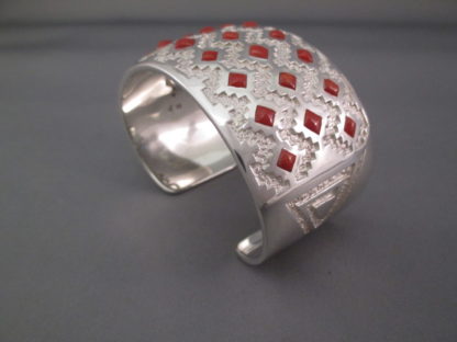 Coral & Silver Cuff Bracelet by Michael Perry