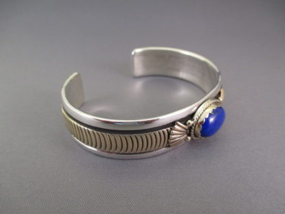 Herbert Begaye Lapis, Sterling Silver, & 14kt Gold Cuff Bracelet