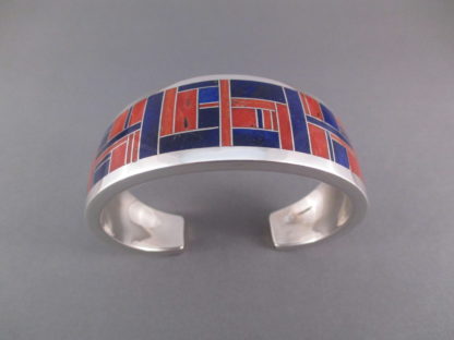 Lapis & Coral Inlay Cuff Bracelet by Ray Tracey