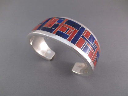 Lapis & Coral Inlay Cuff Bracelet by Ray Tracey