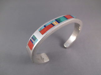 Sterling Silver & Multi-Color Inlay Cuff Bracelet by Navajo jewelry artist, Jimmy King, Jr. $750-