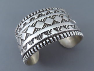 Native American Jewelry - Large Wide Sterling Silver Cuff Bracelet by Navajo jeweler, Elvira Bill FOR SALE $595-