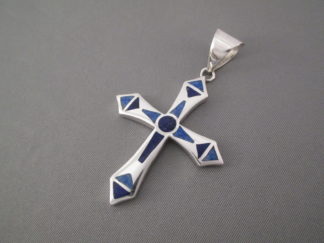Sterling Silver Cross Pendant with Lapis Inlay by Native American Indian jewelry artist, Tim Charlie $260-