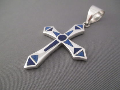 Lapis Inlay Cross Pendant in Sterling Silver