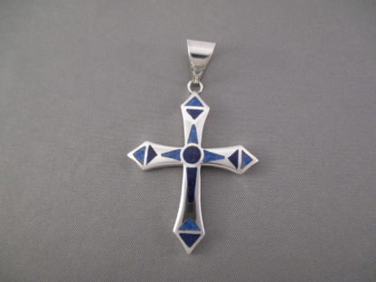 Lapis Inlay Cross Pendant in Sterling Silver