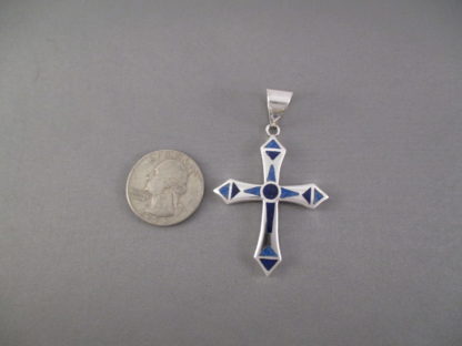 Lapis Inlay Cross Pendant in Sterling Silver