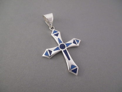 Lapis Inlay Cross Pendant in Sterling Silver