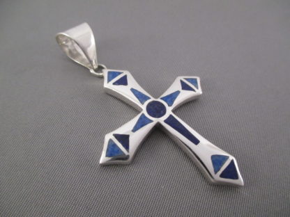 Lapis Inlay Cross Pendant in Sterling Silver