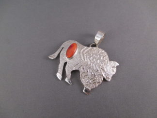 Sterling Silver 'Bison' Pendant with Spiny Oyster Shell by Navajo jewelry artist, Jack Tom $225-