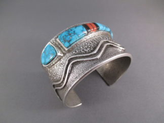 Bisbee Turquoise Inlay Cuff Bracelet by Navajo jewelry artist, Edison Cummings $2,600-