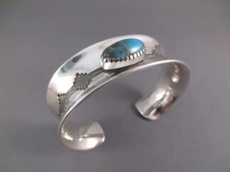 Sterling Silver & Morenci Turquoise Cuff Bracelet by Navajo jewelry artist, Marco Begaye $850-