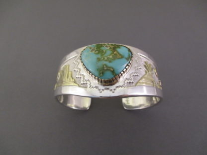 Gold & Silver Royston Turquoise Cuff Bracelet by Dina Huntinghorse