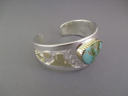 Gold & Silver Royston Turquoise Cuff Bracelet by Dina Huntinghorse