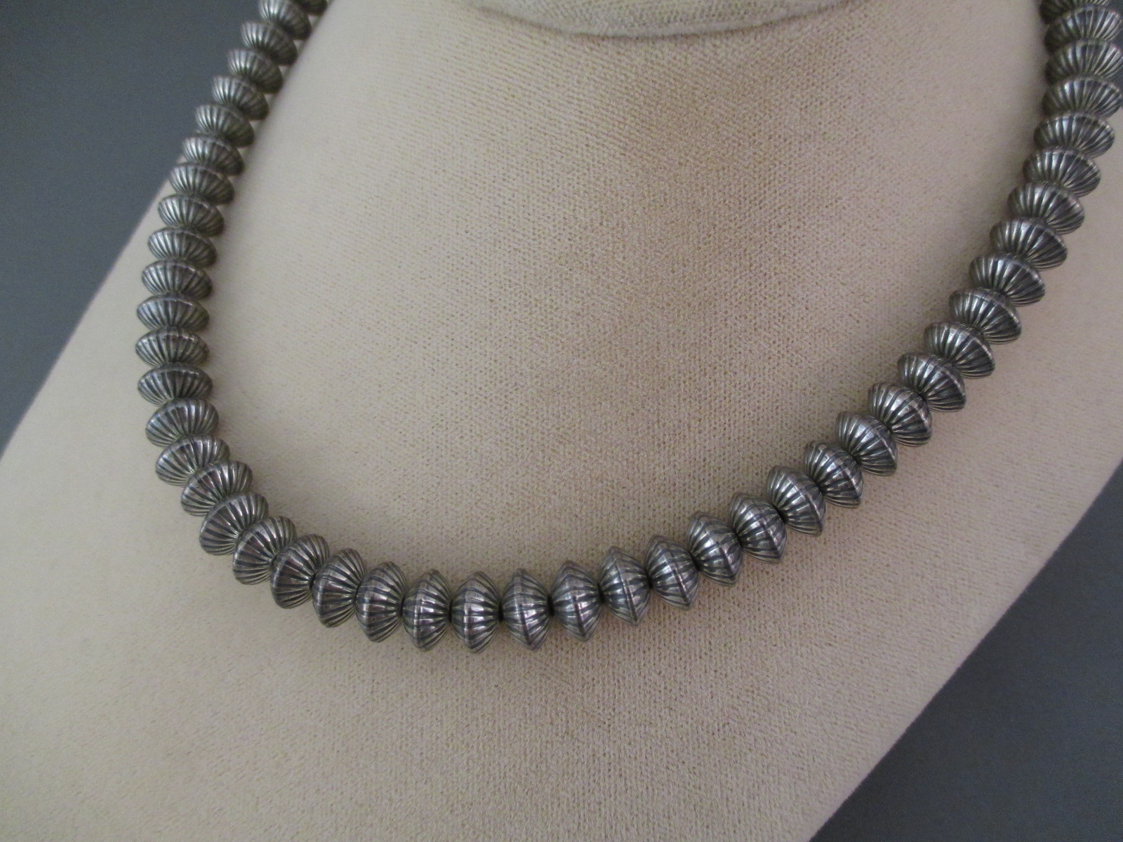 Oxidized Sterling Silver Bead Necklace (16″)